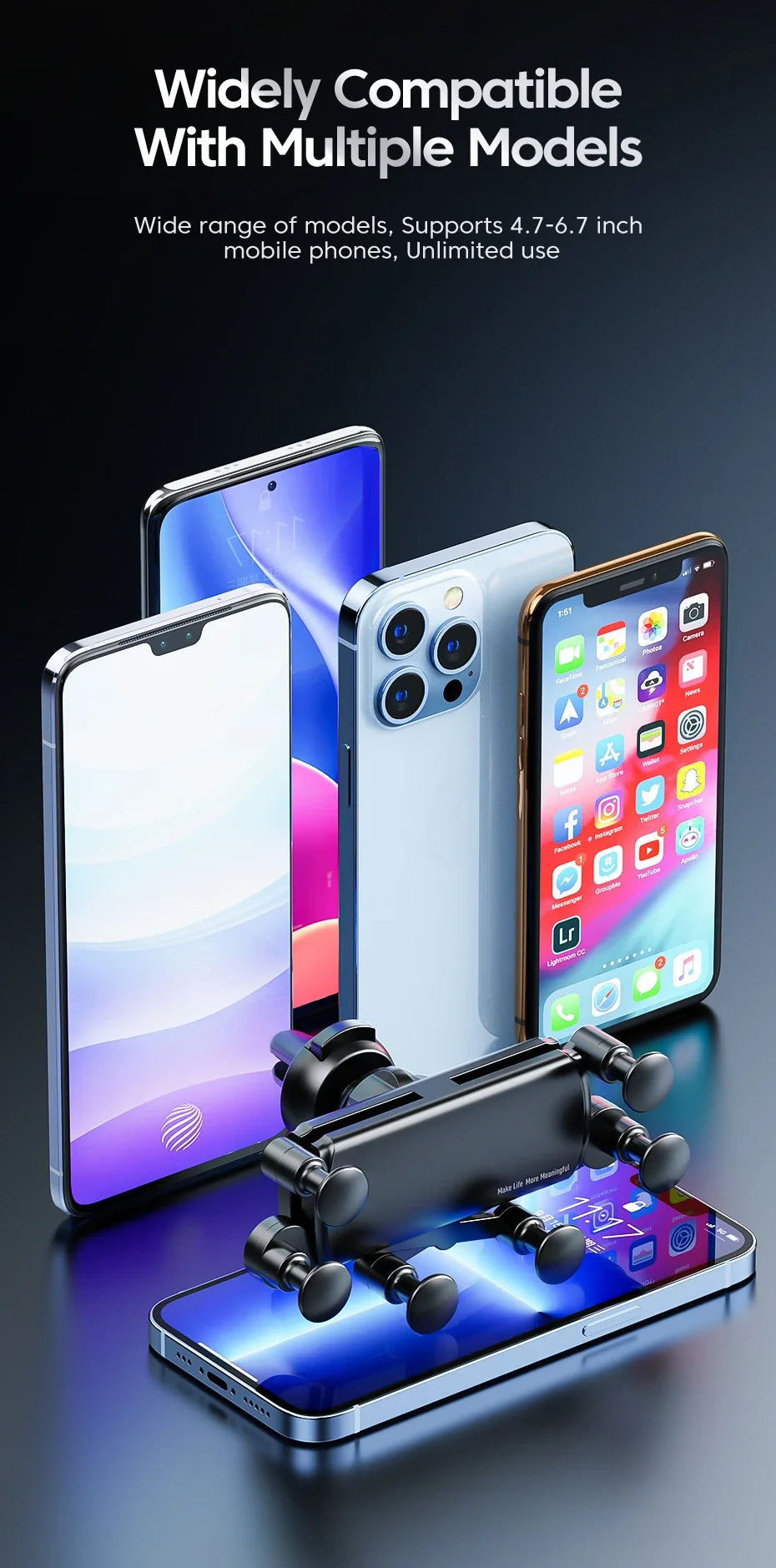 Universele 6-punts stevige opvouwbare autotelefoonhouder Gravity autohouder voor telefoon in