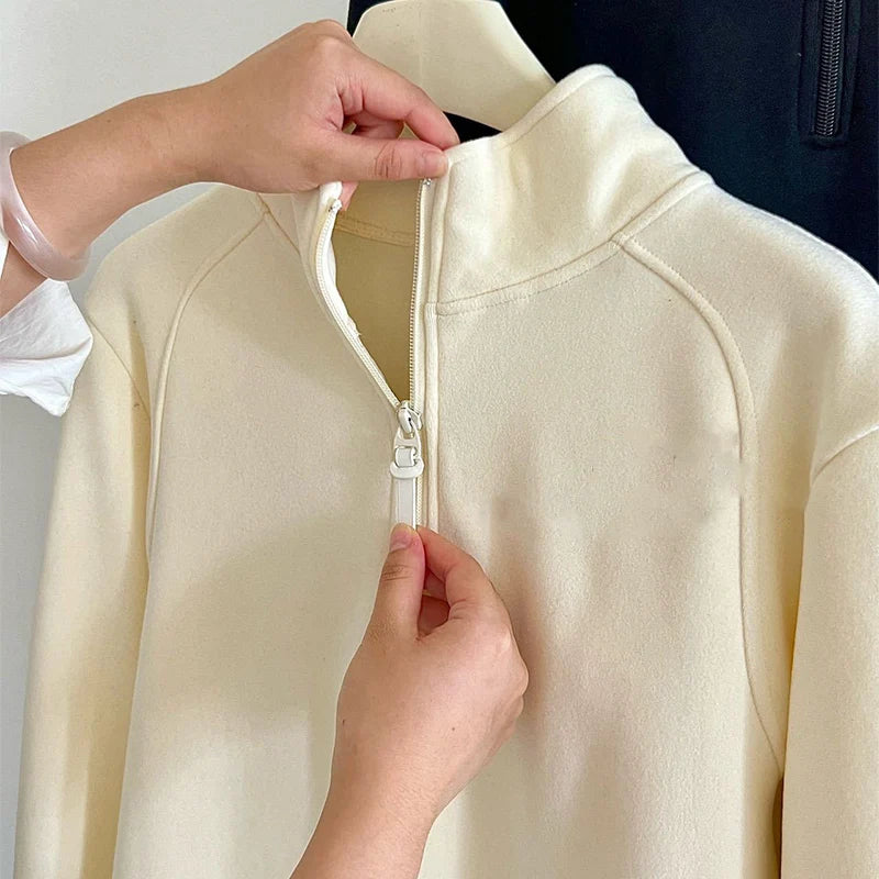 Dames Kwart Rits Pullover Herfst Winter Opstaande Kraag Sweatshirt voor