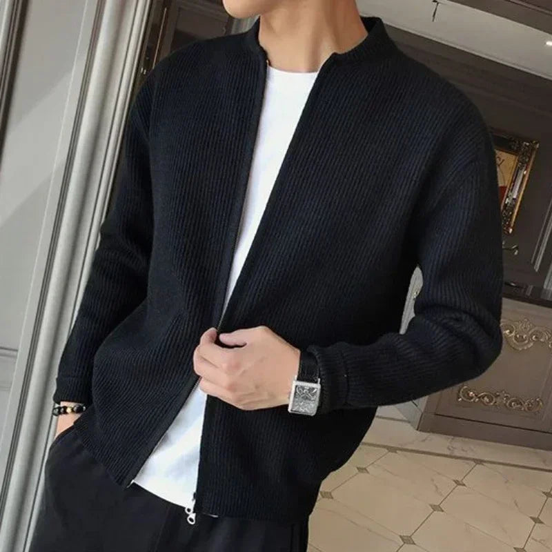 Man Clothes Coat Zipper Plain Knitted Sweaters for Men Jacket Zip up Cardigan