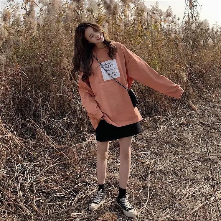 Cotton Loose Long Sleeved Top Women s Base T shirt
