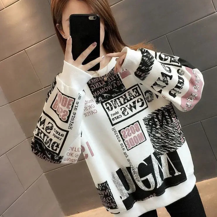 Long Sleeved Loose Plus Size Fashionable Age Reducing Hoodie Style for Chubby Girls Retro Western