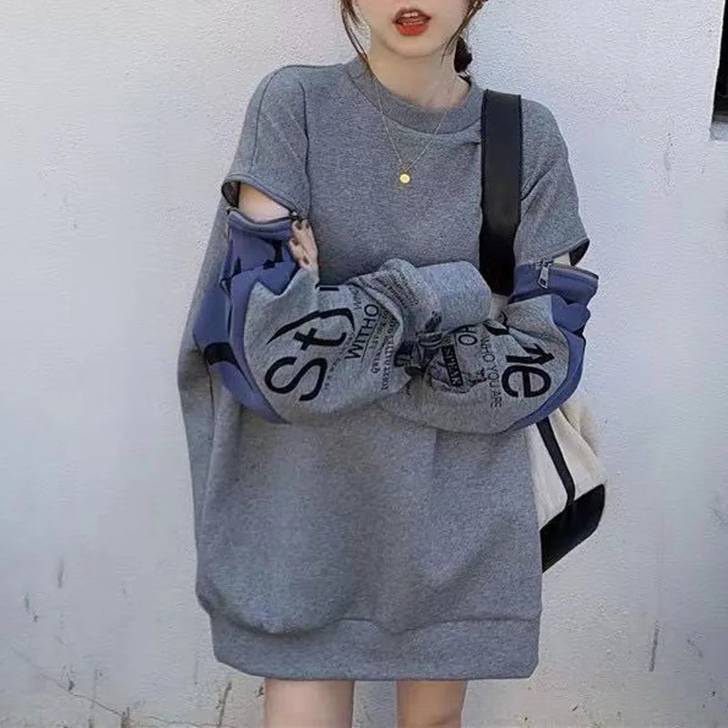 Autumn Fashion Korean Edition Design Sense Round Neck Pop Street Zipper Long Sleeve Panel Loose