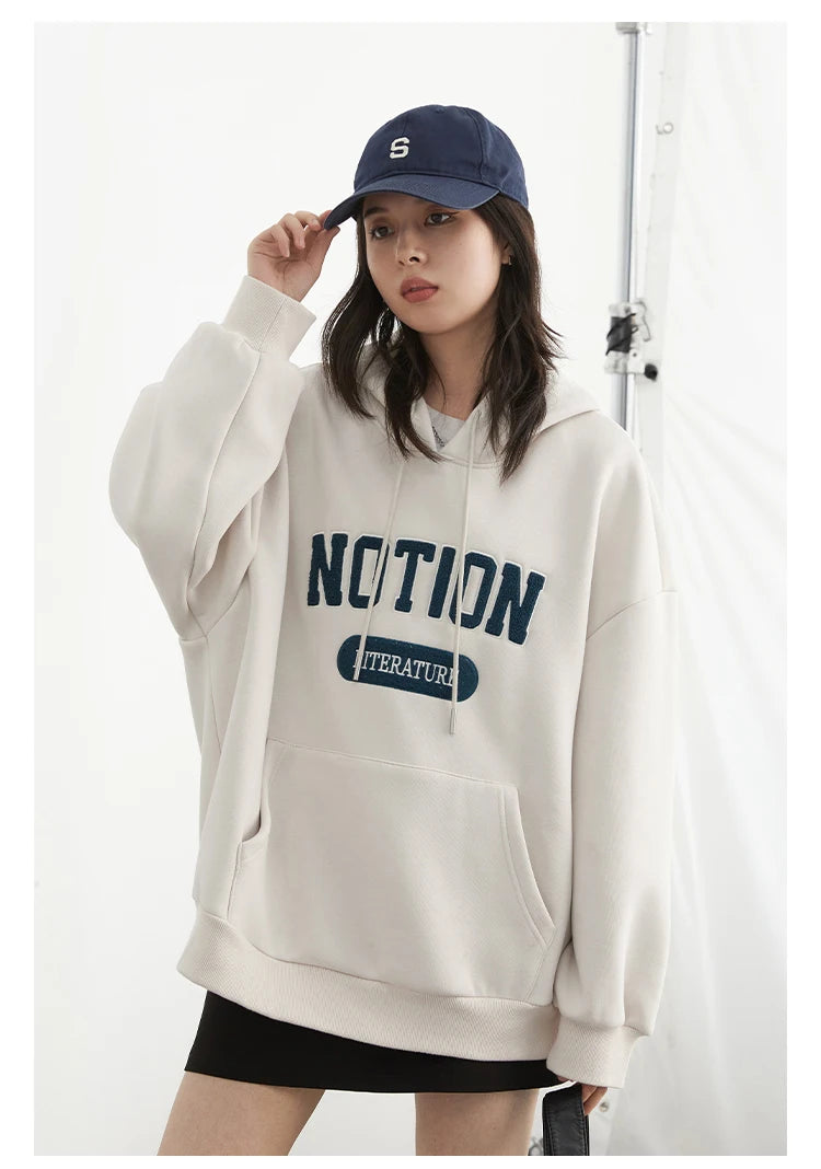 Chic VEN Women Sweatshirts Loose Casual Oversized Hooded Letter Patch Hoodie Female Fleece Woman Top