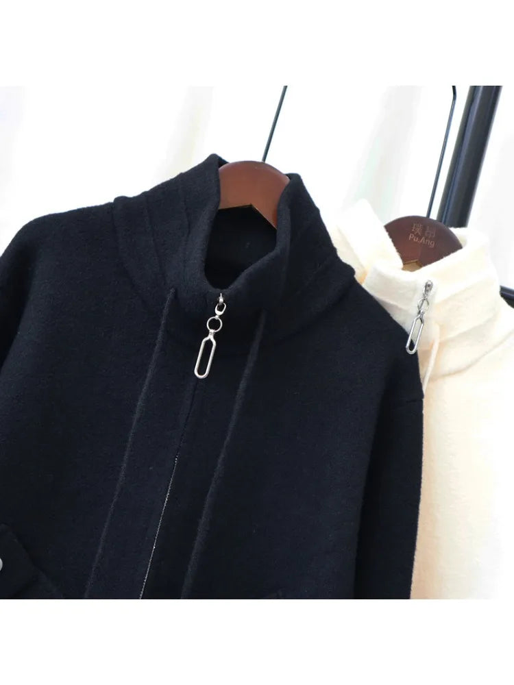 Herfst Winter Casual Losse Alle Maten Rits Gebreide Cardigan Rias Party Rood