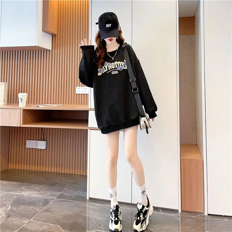 Hoodie Women s Korean Version Loose and Versatile Jacquard Design Lazy Style Thin Jacket