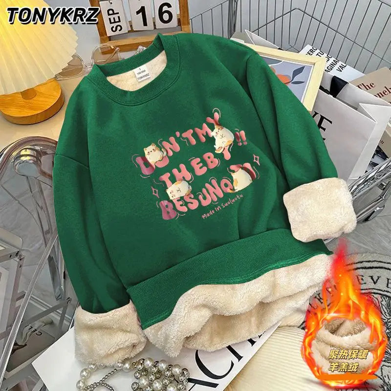 Fleece hoodie zonder capuchon voor dames en heren, dikke lamsfleece ronde hals, High Street top