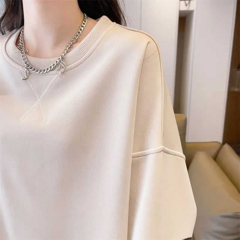 Western Design Round Neck Pullover Thin Sweatshirt for Women Korean Style Loose and Versatile