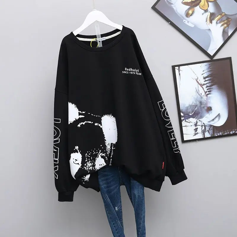 Kawaii Cartoon Letter Print Oversized Streetwear Female Sweatshirt Korean Fashion Casual Long Sleeve