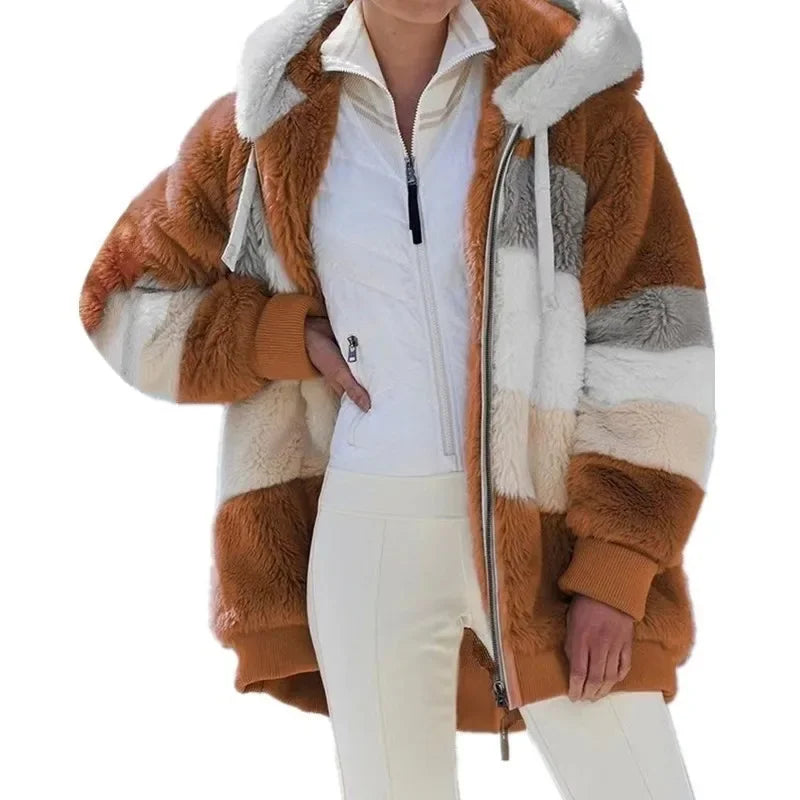 Oversized jas voor dames, herfst/winter, warme, zachte capuchon met capuchon