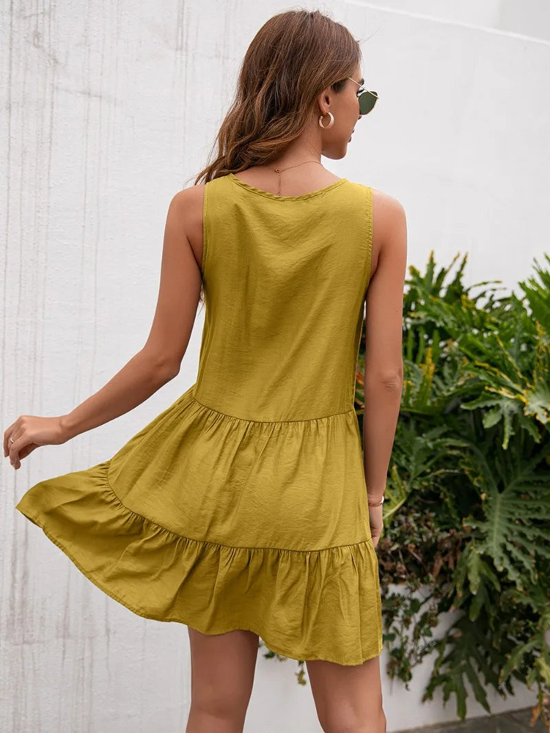 Casual dames zomer kwastjes kant hoge taille mouwloze korte mini-jurk vestido