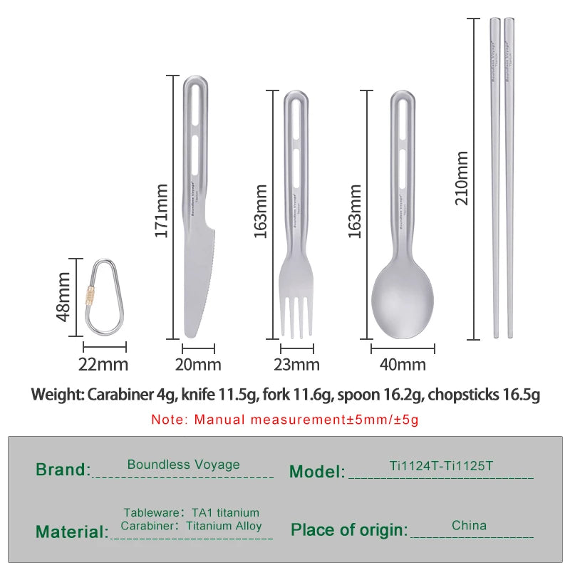 Boundless Voyage Camping Cutlery Set Titanium Knife Spoon Fork Chopsticks