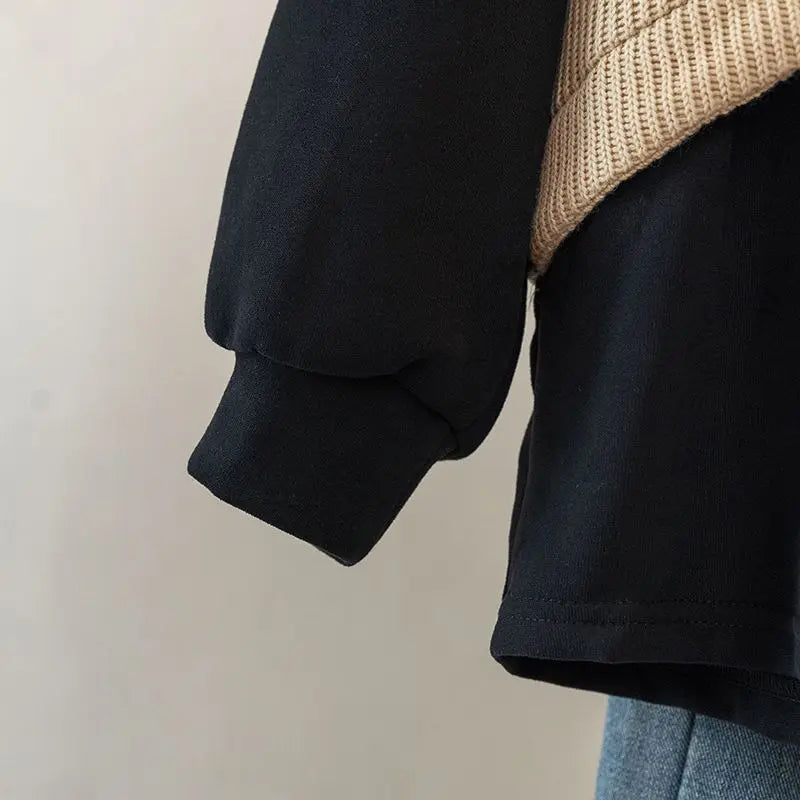 Hooded Fake Two-piece Spliced lange mouwen Sweatshirt Herfst en Winter Slim Top