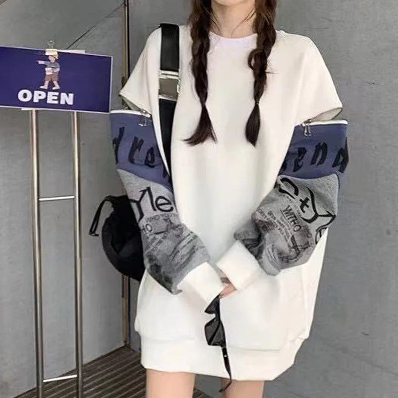 Autumn Fashion Korean Edition Design Sense Round Neck Pop Street Zipper Long Sleeve Panel Loose