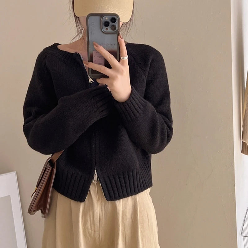 Heliar Dames Effen Rits Gebreide Cardigan Truien Casual Breiwerk Jas Lang