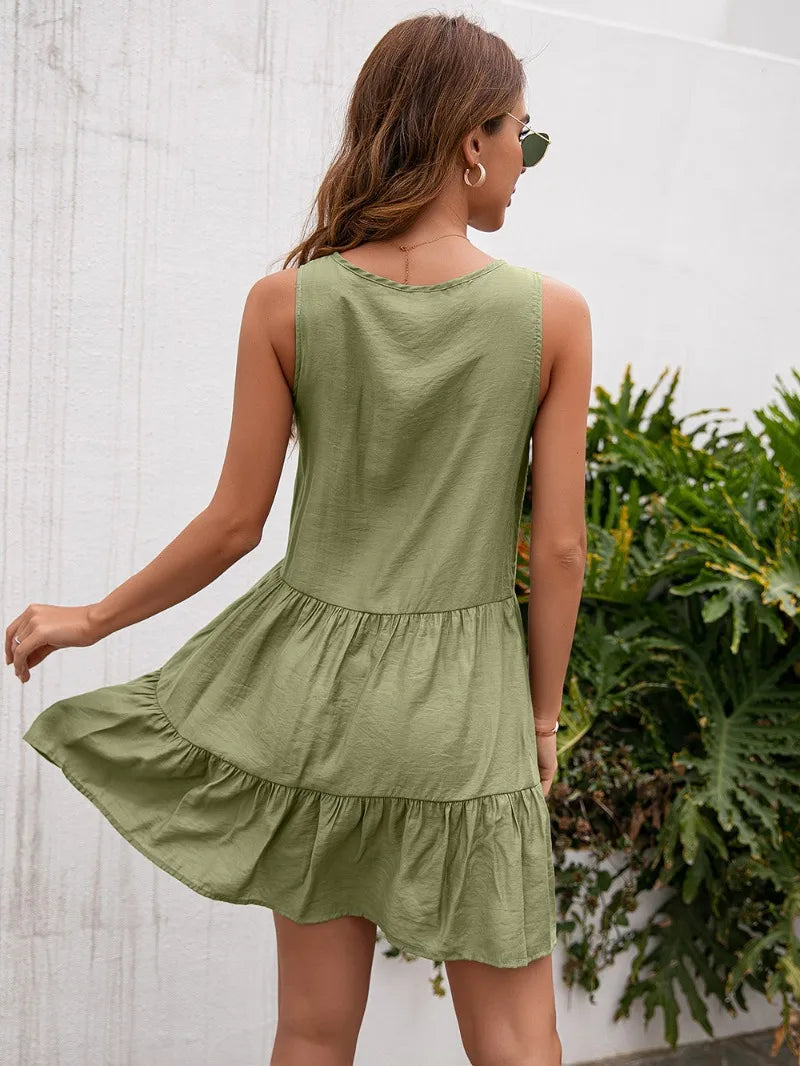 Casual dames zomer kwastjes kant hoge taille mouwloze korte mini-jurk vestido