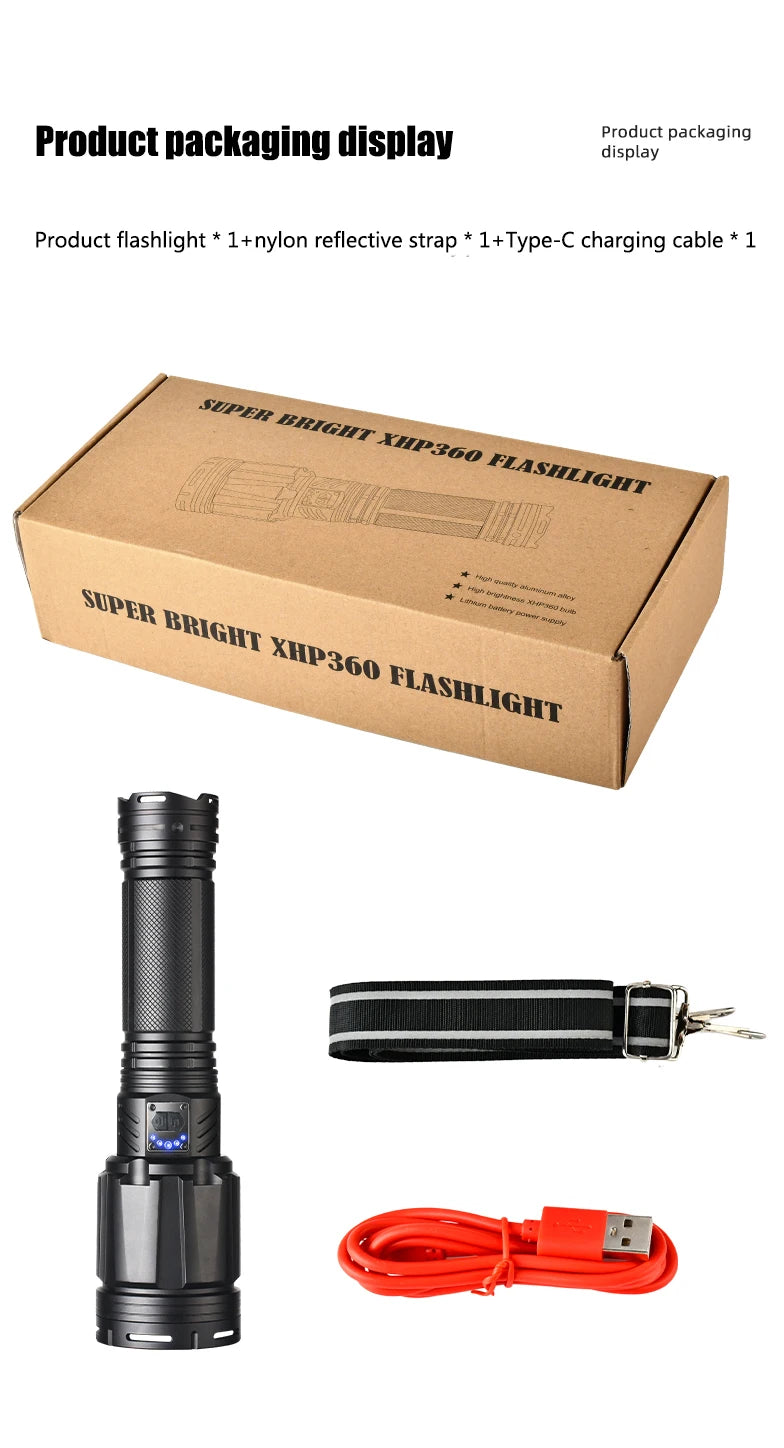 100W krachtige LED-zaklamp, ultraheldere tactische zaklamp met groot bereik, USB