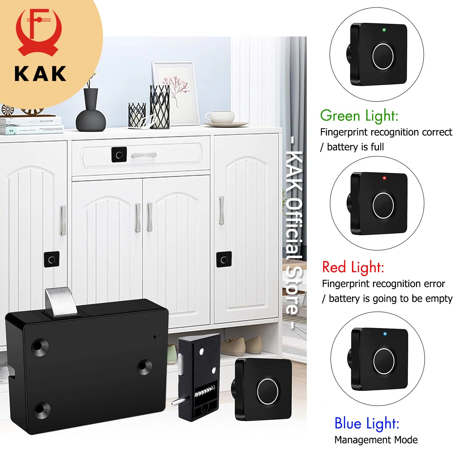 KAK Smart Home Biometrisch vingerafdrukslot Verborgen lade Elektronisch slot