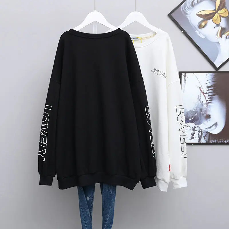 Kawaii Cartoon Letter Print Oversized Streetwear Female Sweatshirt Korean Fashion Casual Long Sleeve