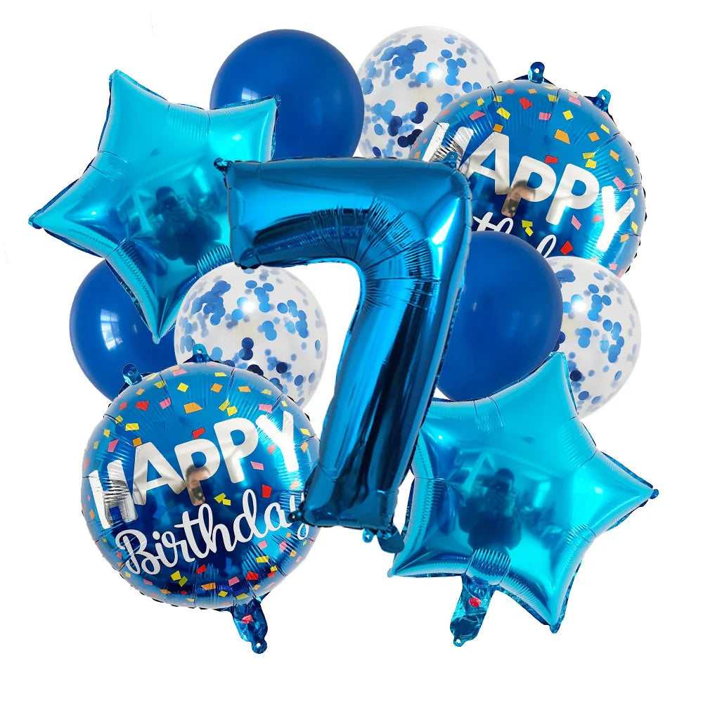 13pcs bag Blue Balloons Mixed Number Balloons Birthday Party Decorations Boys