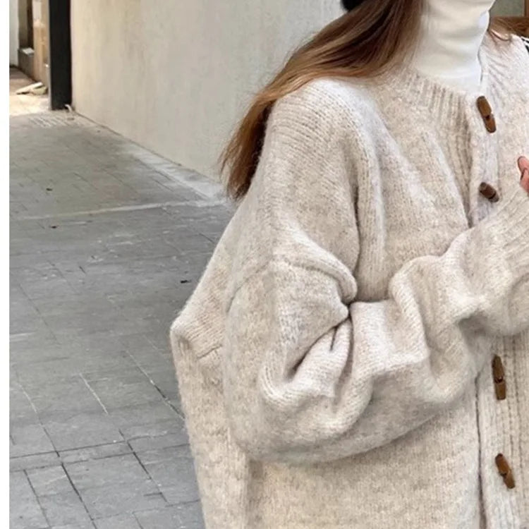 Retro hoornknopen trui herfst winterjas Koreaanse stijl gebreide cardigan buitentop dames s
