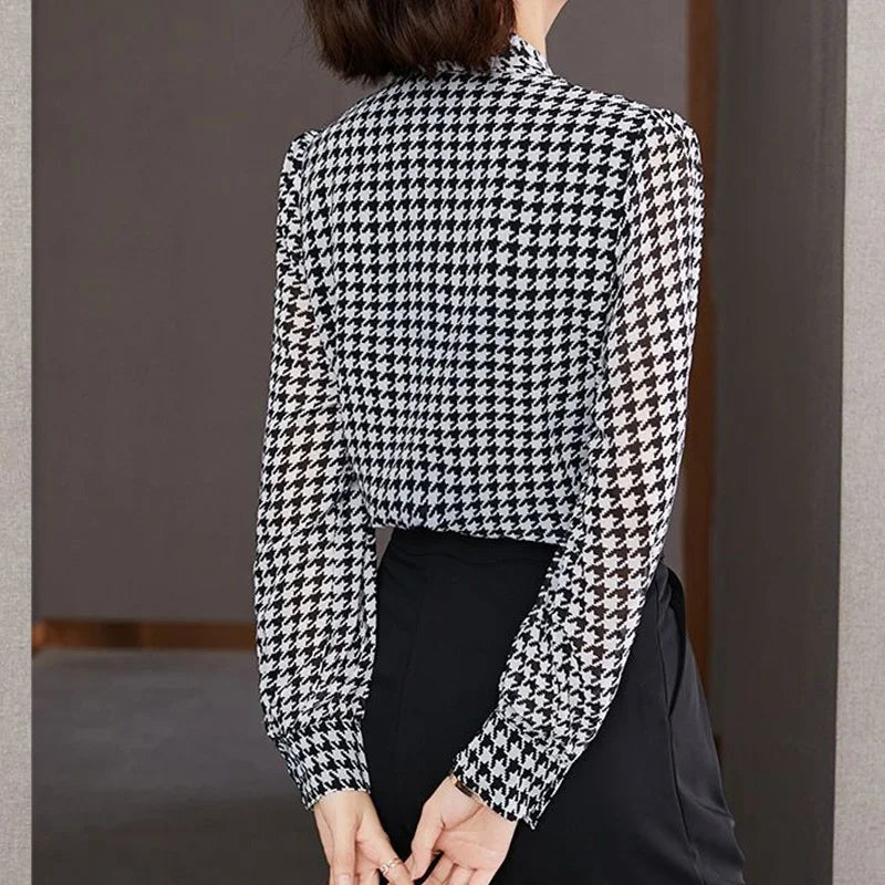 Lente Herfst Sjaalkraag Mode Lange Mouw Blouse Dames High Street Casual