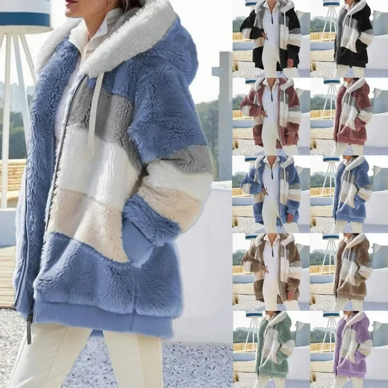 Oversized jas voor dames, herfst/winter, warme, zachte capuchon met capuchon