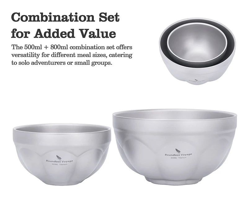 Boundless Voyage 500ml 800ml Titanium Double Wall Insulated Bowl Lightweight