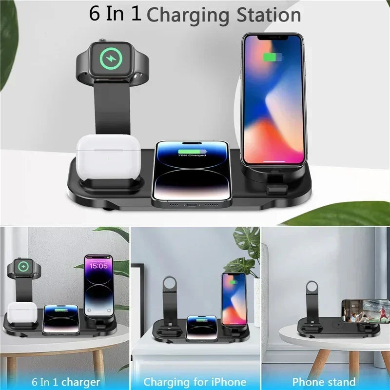 6-in-1 15W draadloze opladerstandaard voor iPhone 16, 15, 14, Samsung, Xiaomi, Apple