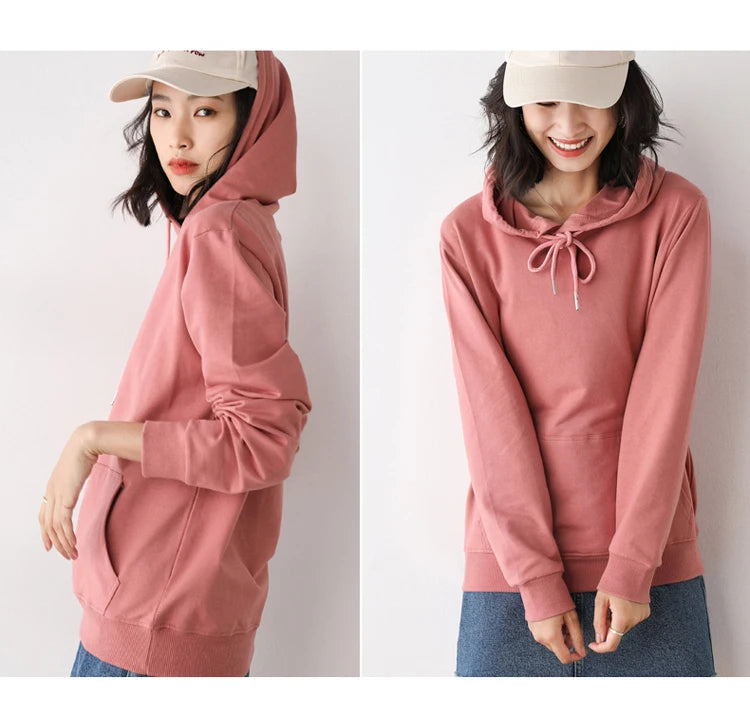 Dames Hoodies 100% Katoen Lente Herfst Losse Lange Mouwen Truien Effen