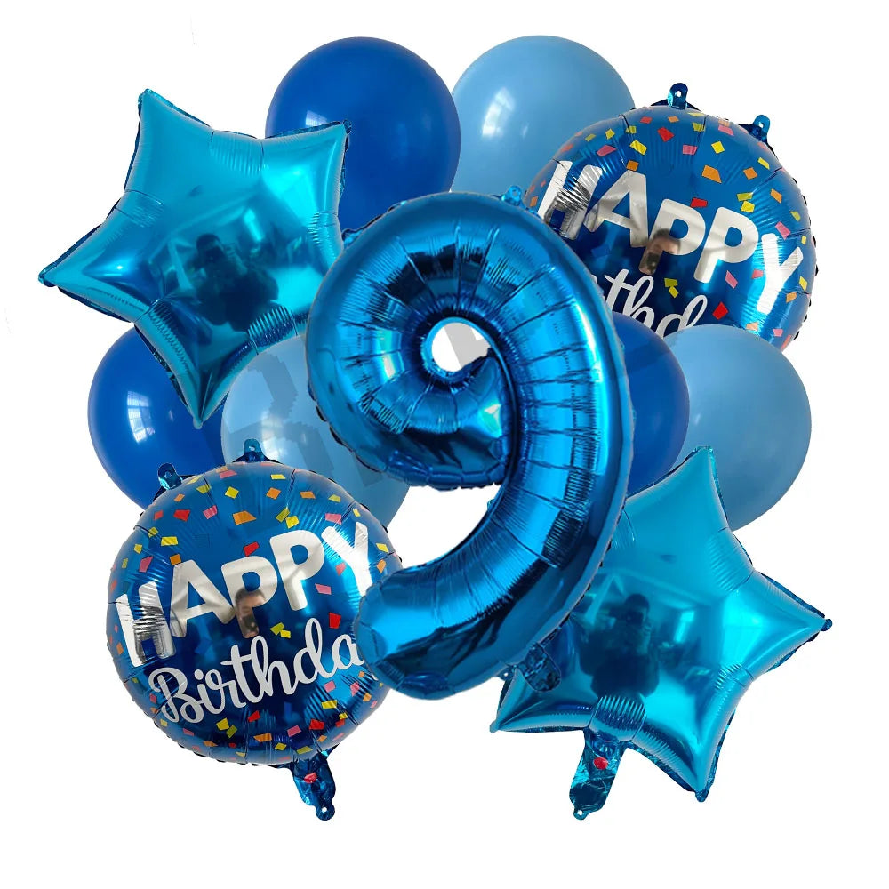 13pcs bag Blue Balloons Mixed Number Balloons Birthday Party Decorations Boys