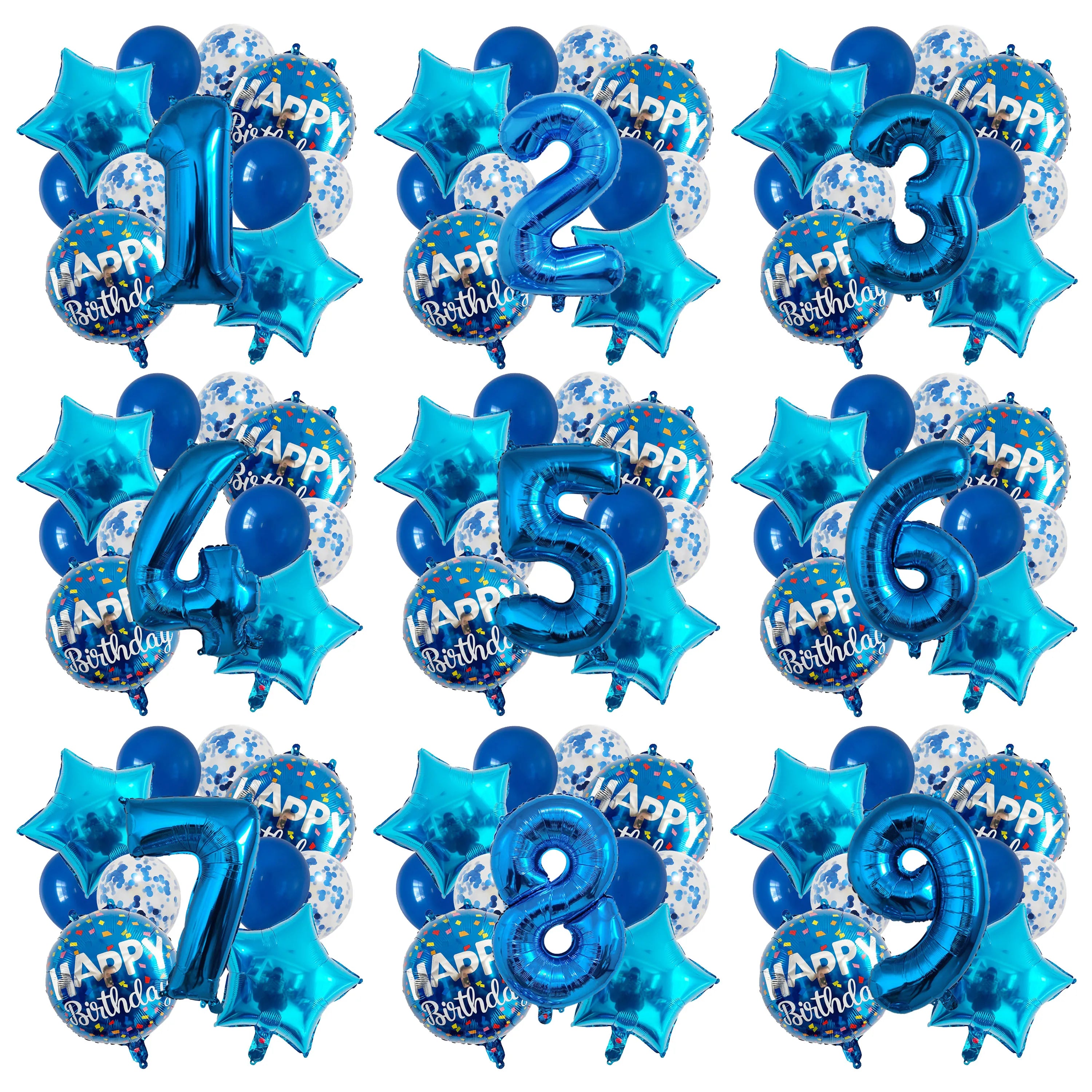 13pcs bag Blue Balloons Mixed Number Balloons Birthday Party Decorations Boys