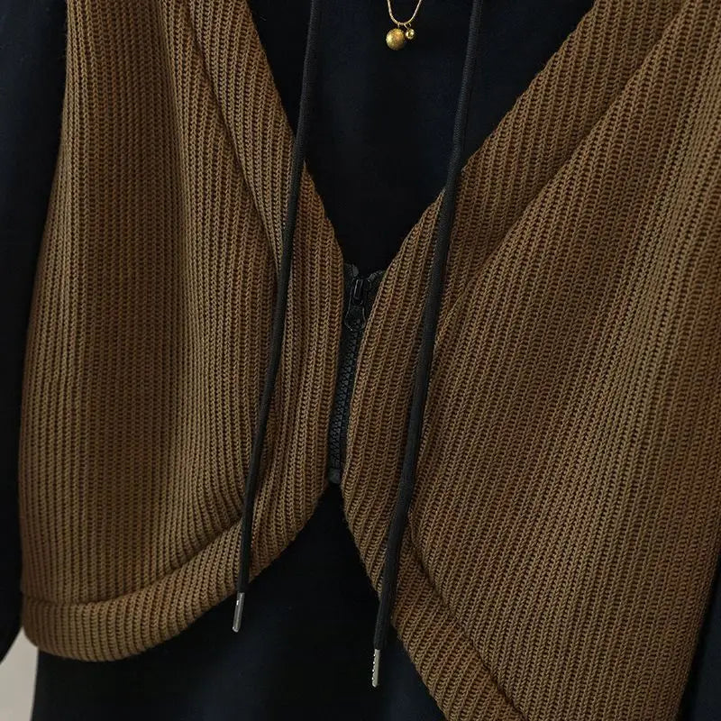 Hooded Fake Two-piece Spliced lange mouwen Sweatshirt Herfst en Winter Slim Top