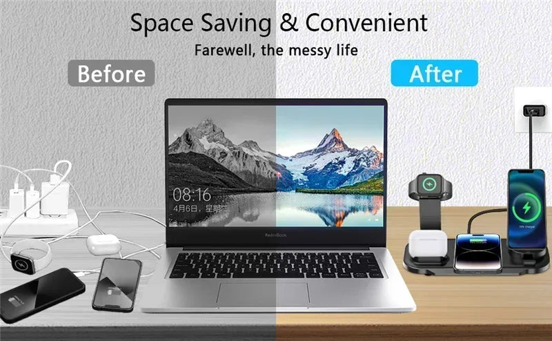 6-in-1 15W draadloze opladerstandaard voor iPhone 16, 15, 14, Samsung, Xiaomi, Apple