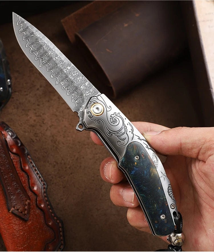 Handmade Damascus Steel Pocket Knife, Men s and Women s Folding Knife, Outdoor