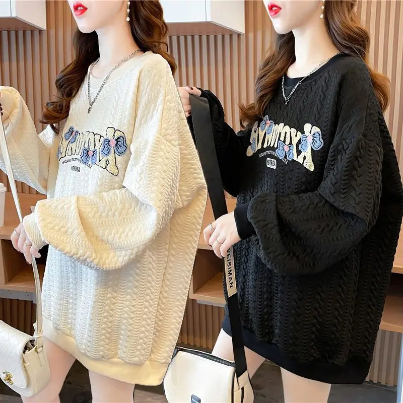 Hoodie Women s Korean Version Loose and Versatile Jacquard Design Lazy Style Thin Jacket