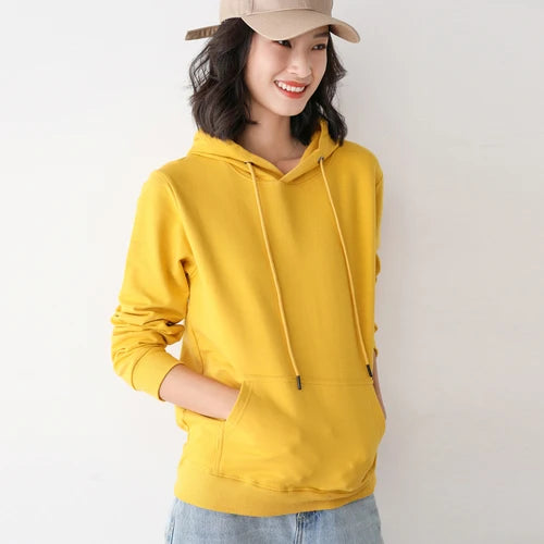 Dames Hoodies 100% Katoen Lente Herfst Losse Lange Mouwen Truien Effen