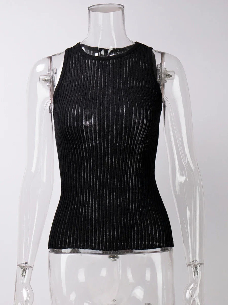 Bornladies Fashion Witte Wol Doorschijnende Dames Tanks Tops Outfit Mouwloos