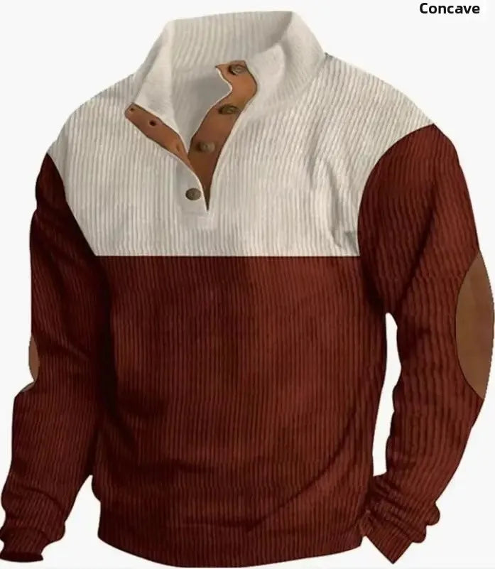 Men s Outdoor Jacket 3D Digital Print Casual Collar Long Sleeve Four Button Sweatshirt Loose Fit