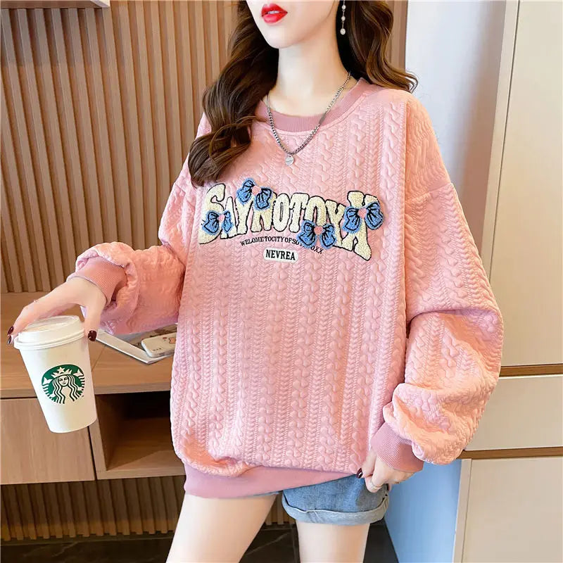 Hoodie Women s Korean Version Loose and Versatile Jacquard Design Lazy Style Thin Jacket