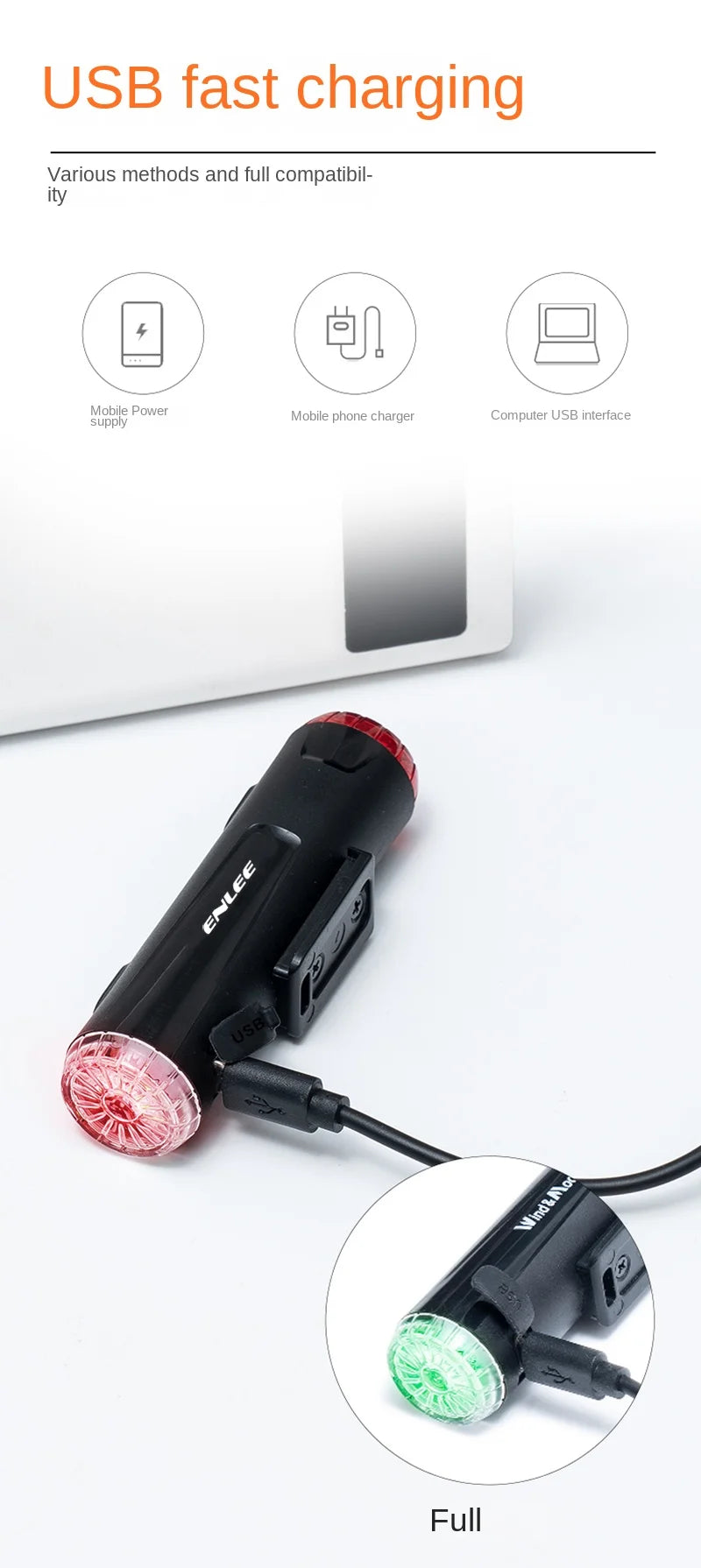 Enlee Fiets Achterlicht USB Oplaadbaar Waterdicht Fiets Veiligheidswaarschuwingslicht