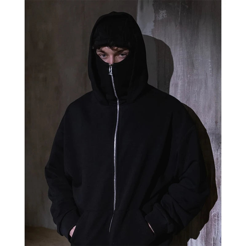 Men s Double Hat Mask Zipper Design Winter Windproof Hoodie Sports Jacket