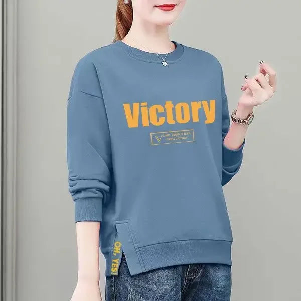 Women s Pure Cotton Sweatshirt Women 100 Cotton Korean Loose Large Size Slim Long sleeved Top