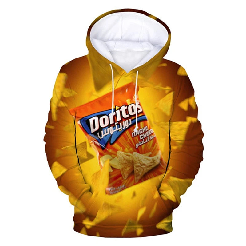 Snacks Funny Hoodies Men Fashion Potato Chips 3D Printed Long Sleeve Sweatshirts Women Casual