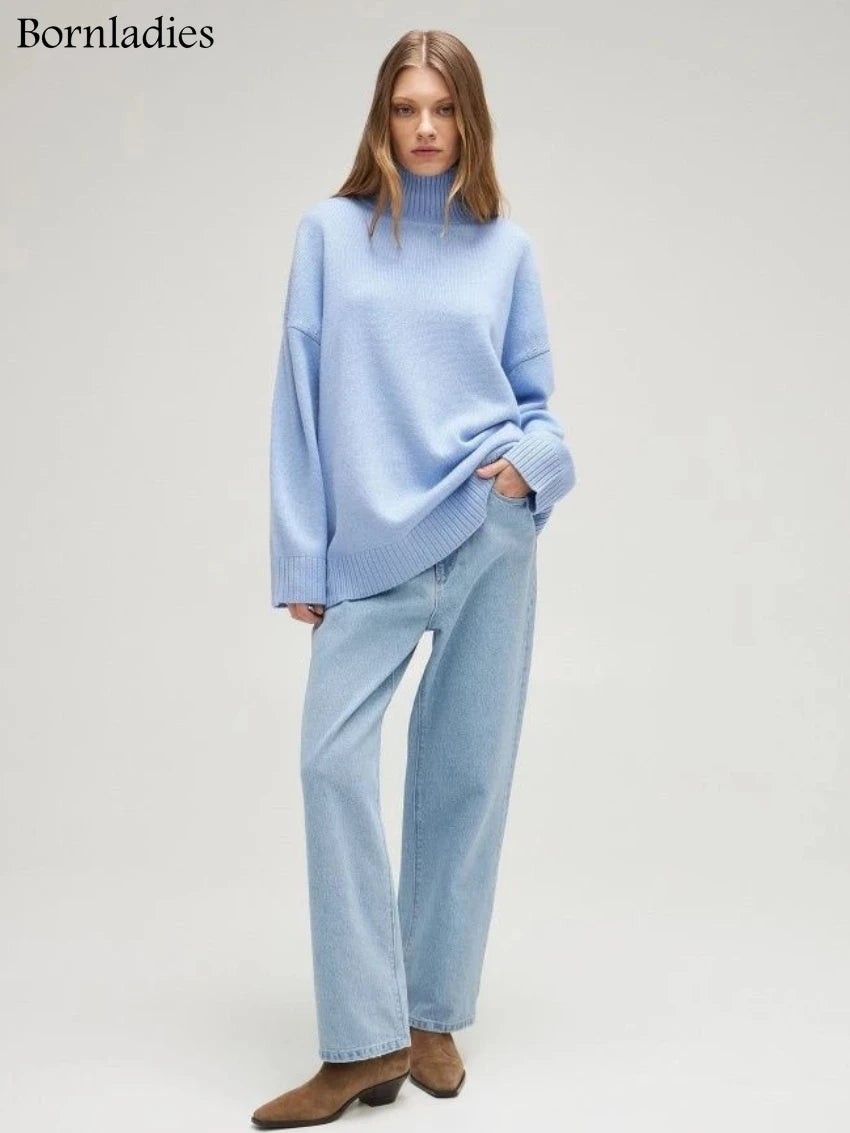 Bornladies Dames Turtleneck Trui Herfst Dikke Warme Trui Tops Winter