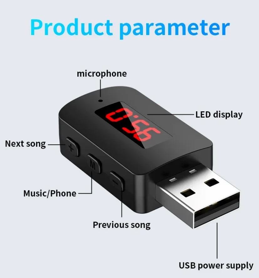 Bluetooth 5.4 Auto Zender Ontvanger Handsfree Bellen Autokit Mini USB Voeding