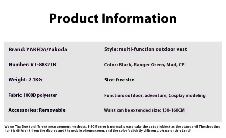 8832yakeda tactical vest is equipped with multiple accessory packs and an expandable Molle system