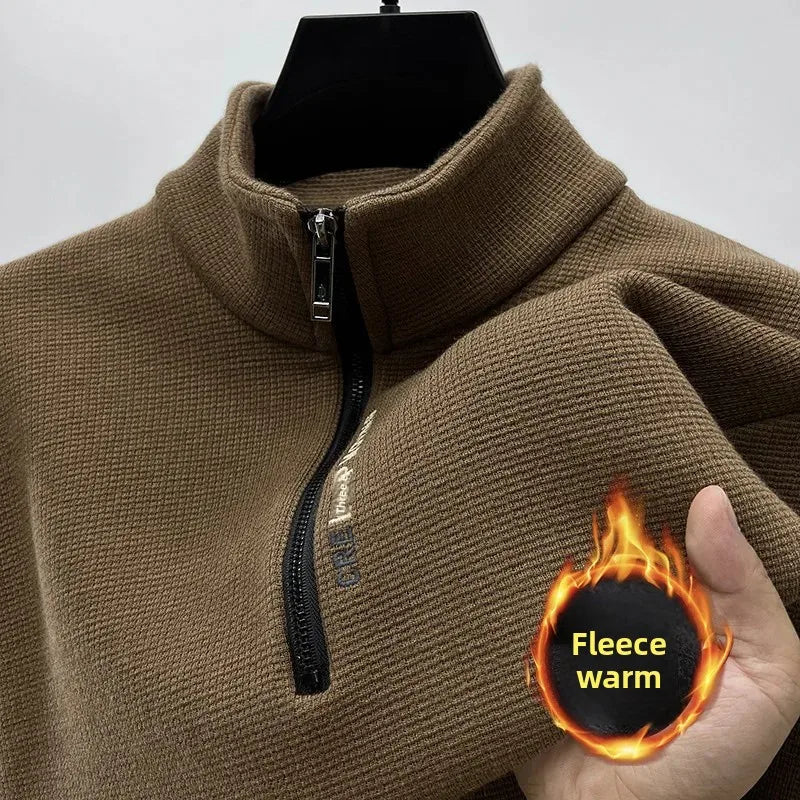 Thickened Fleece Zipper Hoodie Men s Long Sleeve Stand Collar Warm Outerwear Shirt Autumn Winter