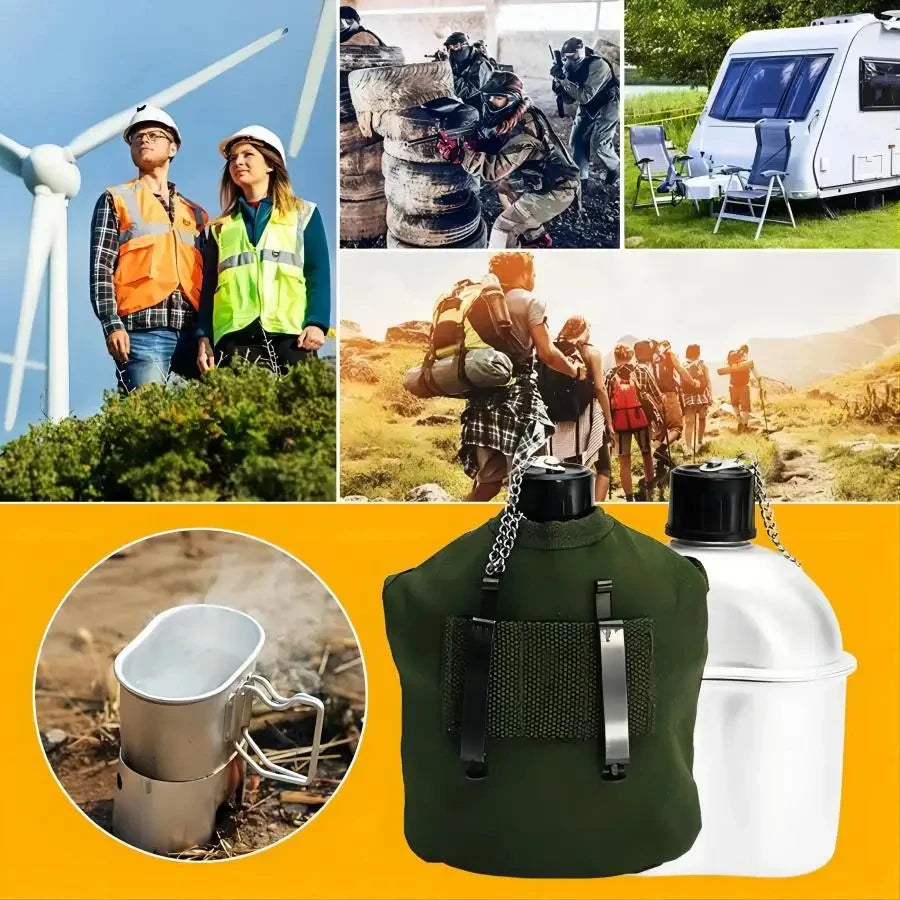 Outdoor Military Canteen Aluminum Alloy Canteen Multi Functional Water Bottle