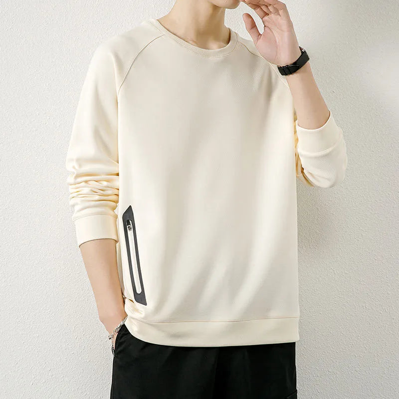Spring and Autumn Fashion Korean Edition Solid Round Neck Loose Versatile and
