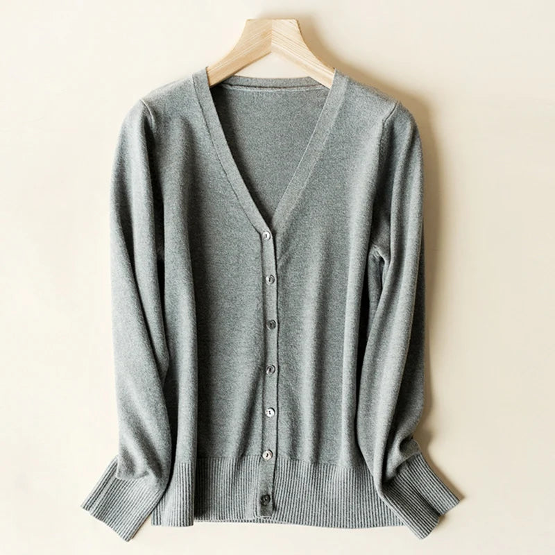Enkelrijs V-hals Trui Cardigans Dames Basic Effen Kleur Lange Mouw